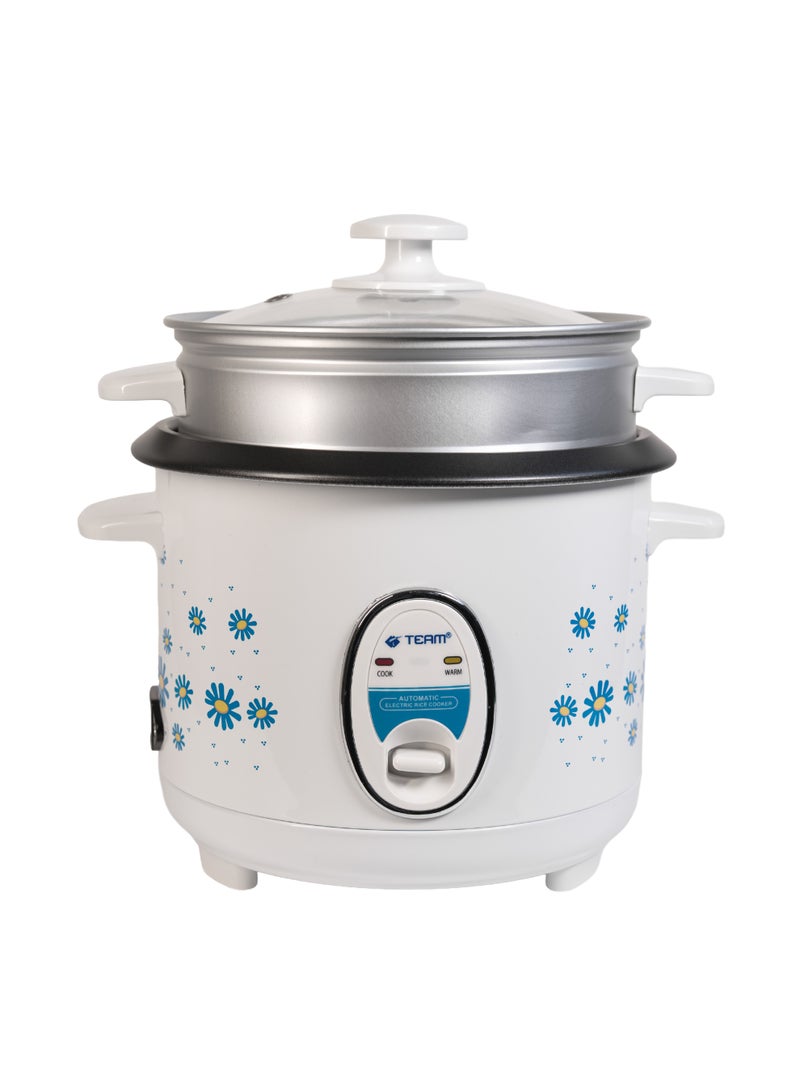 Team 1L Rice Cooker with Steamer – Non-Stick Pot, 400W Electric Cooker with Auto Warm Function, Compact Mini Rice Maker for Home,  Dorm & Travel – Includes Glass Lid & Steaming Tray – 220V - Image 1
